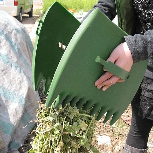2 Stück gelbe große Garten- und Hoflaubschaufeln, Plastikschaufelgras, Handlaubrechen, Laubsammler für Gartenabfälle, tolles Werkzeug Image