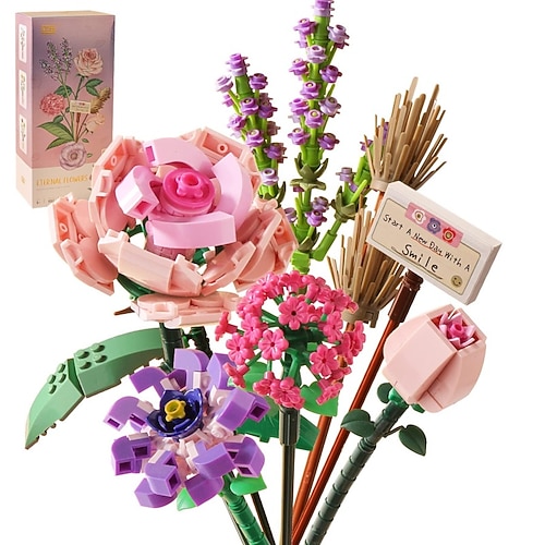 Weihnachtsgeschenke für Frauen Mama Sie Frauentagsgeschenke Miniatur-Bausteine Blumenstrauß-Set Künstliche Blumen Wohnkultur Valentinstagsgeschenk für Freundin Muttertagsgeschenk B Image