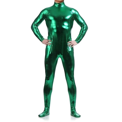 Glänzende Zentai-Anzüge Ganzkörperanzug Bodysuit Karnevalskostüm Ganzkörperanzug Herren Damen Sex Einfarbig Elasthan Latex Kostüm für Halloween Maskerade Erwachsene Image