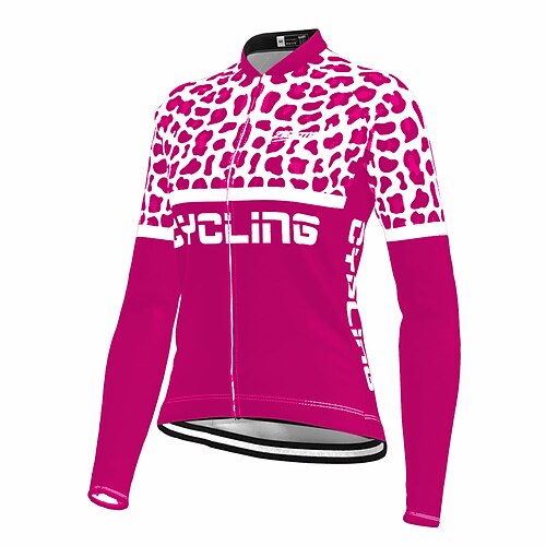 Damen Radtrikot Leopard Lustig Langarm Fahhrad Trikot Oberteil mit 3 Gesäßtaschen Mountainbike MTB Straßenradsport Schnelltrocknend Reflektierende Streifen Rückentasche Feuchtigkeitsableitend Sport Image