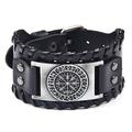 Wikinger Armband Punk Leder Manschette Armband Gothic Leder Armband Armband mit nordischen Amulett skandinavischen Talisman keltischen heidnischen Schmuck