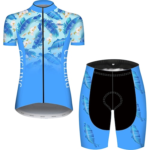Damen Radtrikot mit Shorts Kurzarm Mountainbike MTB Straßenradsport Sommer Frühling Herbst Schwarz blau Farbverlauf Blumenmuster Lustig Fahhrad 3D-Polster Radfahren Schnelltrocknend UV-beständig Image