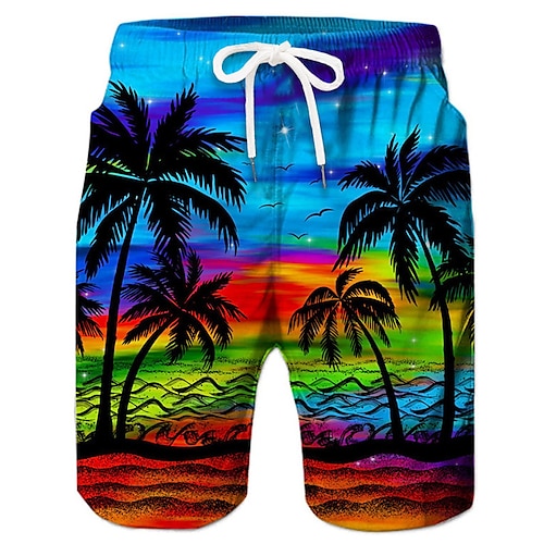 Herren Kokosnussbaum Boardshorts Badeshorts Badehose Schwimmshorts Bademode Mittlere Taillenlinie Hawaiianisch Boho Casual Täglich Festtage Kordelzug mit Mesh-Futter Elastische Taille Designer Image