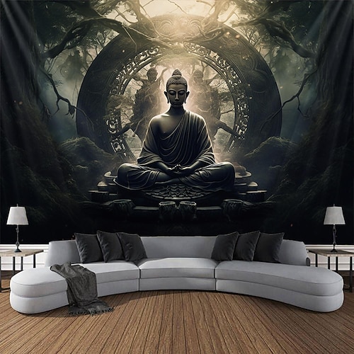l.t.home Buddha-Wandteppich im Bohemian-Stil zum Aufhängen, große Wandteppiche, Wanddekoration, Fotohintergrund, Decke, Vorhang, Zuhause, Schlafzimmer, Wohnzimmer, Dekoration, Lotus Image