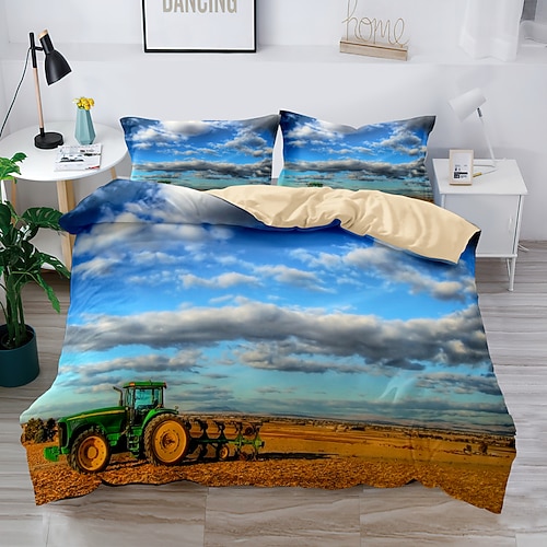 3D-Bettwäsche mit Bauernhof-Traktor-Druck, Bettbezug, Bettwäsche-Sets, Bettbezug mit 1 bedrucktem Bettbezug oder Bettdecke, 2 Kissenbezügen für Doppelbett/Queen/King Image