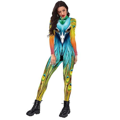 Zentai-Anzüge Cosplay Kostüm Bodysuit Pfau Karnevalskostüm Ganzkörperanzug Damen Cosplay Grafik Elasthan Lycra Kostüm für Halloween Karneval Maskerade Erwachsene Image