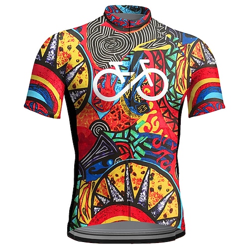 Herren Radtrikot Grafik Boho Kurzarm Fahhrad Trikot Oberteil mit 3 Gesäßtaschen Mountainbike MTB Straßenradsport Schnelltrocknend Reflektierende Streifen Rückentasche Feuchtigkeitsableitend Sport Image