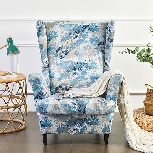 Ohrensessel Schonbezug Spandex Sofabezüge Ohrensessel mit Sitzkissenbezug Blumenmuster Möbelschutz für Wohnzimmer Image