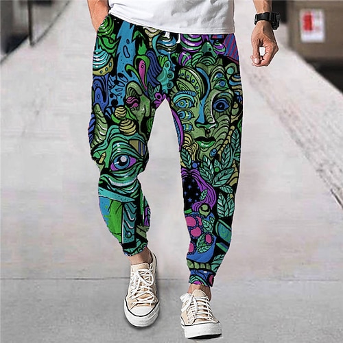 Herren Jogginghose Jogger Hose Hosen Sommerhosen Strandhose Kordelzug Elastische Taille Karikatur Grafik-Drucke Komfort Atmungsaktiv Sports Outdoor Casual Täglich Strassenmode Designer Rote Purpur Image