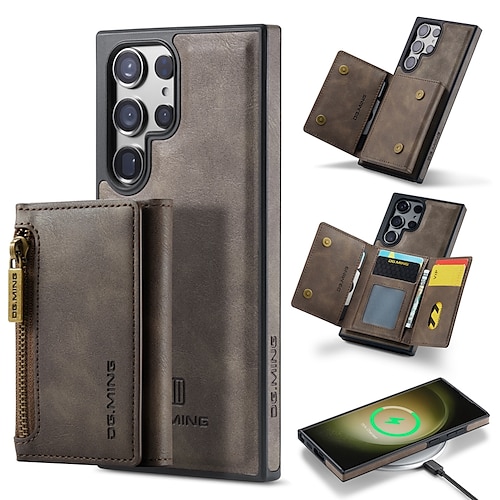 Handy Hülle Handyhüllen Für Samsung Galaxy S26 Ultra Plus S25 S24 S23 S22 Plus Ultra S23 FE Rückseite Brieftaschenhülle Mit Magsafe Mit Ständer Magnetisch Reisverschluss Retro TPU PC PU-Leder Image