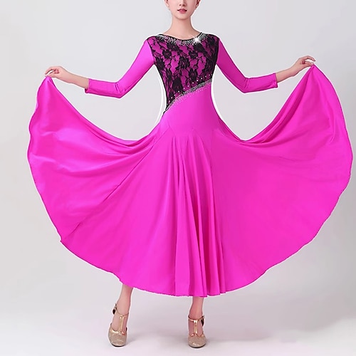 Für den Ballsaal Kleid Spitze Plissee Farbaufsatz Damen Leistung Party 3/4 Ärmel Spandex Image