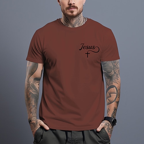 Herren Grafik T-Shirt Jesus Kreuz Christlicher Glaube Lifestyle Design Kurzarm religiöse Bekleidung Image