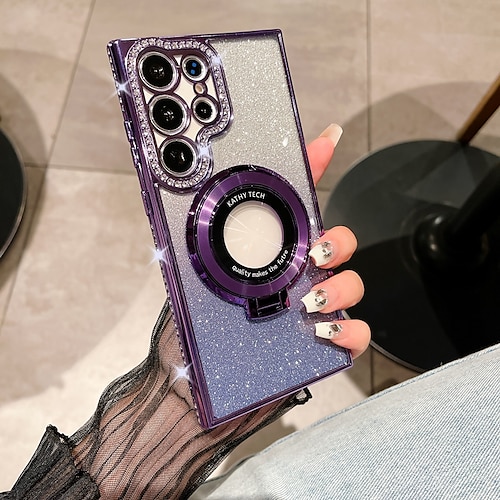 Handy Hülle Handyhüllen Für Samsung Galaxy S26 Ultra Plus S25 S24 S23 Ultra Plus S22 Plus Ultra Rückseite Magnetische Adsorption Mit Ständer Unterstützt kabelloses Laden Bling Glitzer glänzend TPU Image