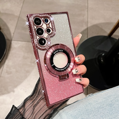 Handy Hülle Handyhüllen Für Samsung Galaxy S26 Ultra Plus S25 S24 S23 Ultra Plus S22 Plus Ultra Rückseite Magnetische Adsorption Mit Ständer Unterstützt kabelloses Laden Bling Glitzer glänzend TPU Image