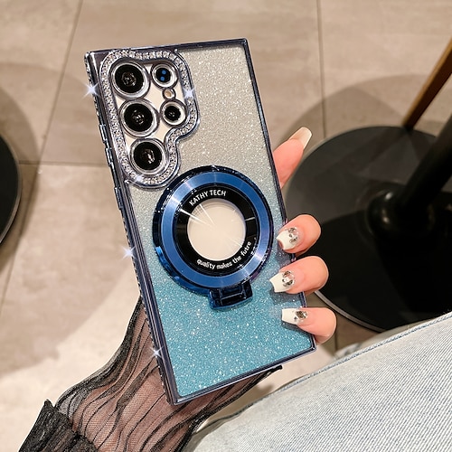 Handy Hülle Handyhüllen Für Samsung Galaxy S26 Ultra Plus S25 S24 S23 Ultra Plus S22 Plus Ultra Rückseite Magnetische Adsorption Mit Ständer Unterstützt kabelloses Laden Bling Glitzer glänzend TPU Image