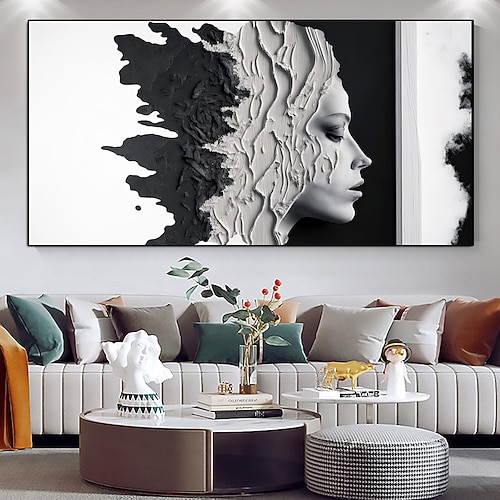 Handgefertigtes Gesichtsölgemälde, handgemaltes Messergesicht, Frauengemälde, sexy Gemälde, 3D-Gemälde, hochwertiges Gemälde, horizontale abstrakte Menschen, zeitgenössisch, modern, gerollte Leinwand Image