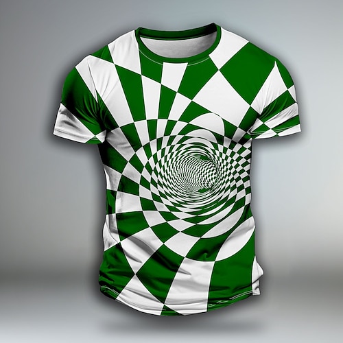 Herren Grafik Optische Täuschung Geometrisch Visuelle Täuschung Kurzarm T-Shirt 3D-Druck Rundhalsausschnitt Hemd Täglich Outdoor Lässig Party Lässig Ferien Schwarz Grün Frühling Sommer Bekleidung Image