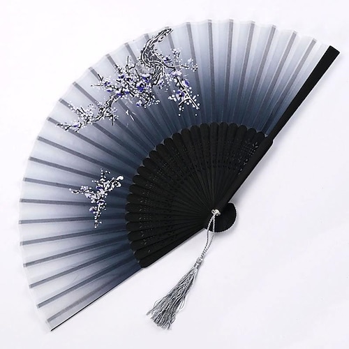 Faltfächer im Vintage-Stil, Seiden-Faltfächer, chinesisches japanisches Muster, Kunsthandwerk, Geschenk, Heimdekoration, Ornamente, Tanz-Handfächer, 17,8 cm Image