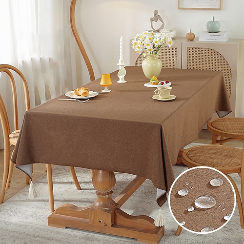 Rechteckige Tischdecke, wasserdichte Tischdecke, schmutzabweisende Tischdecke, knitterfreier Stoff, waschbare Baumwollleinen-Tischdecke für Esszimmer, Party, Urlaubsdekoration Image