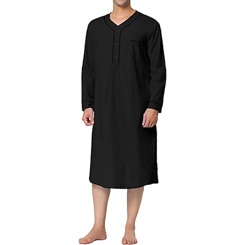 Herren Schlafanzug Hausanzug Nachtwäsche Schlafanzüge 1 pc Einfarbig Modisch Komfort Weich Heim Bett Polyester Atmungsaktiv V-Wire Ausschnitt Langarm Grundlegend Frühling Herbst Schwarz Weiß Image