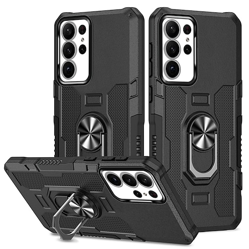 Handy Hülle Handyhüllen Für Samsung Galaxy S26 Ultra Plus S25 S24 S23 S22 S21 FE S21 Ultra Plus A34 A53 A32 Rückseite Stoßrahmen Ringhalter Militärschutz Geometrisches Muster Rüstung TPU PC Image