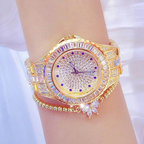 Armbanduhr, Quarzuhr für Damen, voller Diamant, Kristall, analog, Quarz, glitzernd, modisch, luxuriös, glitzerndes Strass-Armband, Edelstahl