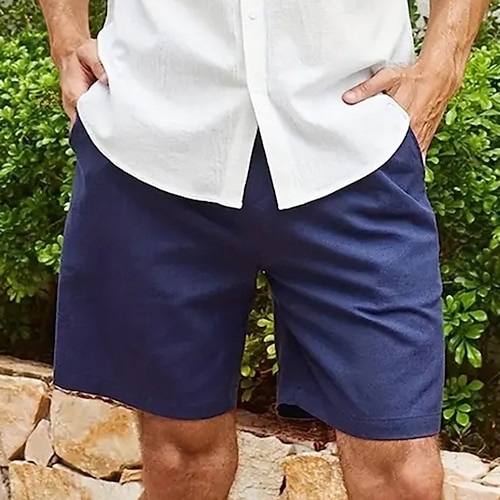 Herren Boardshorts Badeshorts Lässige Shorts Kordelzug Elastische Taille Glatt Atmungsaktiv Weich Casual Wochenende Modisch Strassenmode Weiß Blau Mikro-elastisch Image