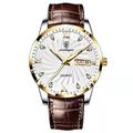POEDAGAR Herren Quarz Uhr Mode Luxus Freizeit Herren Analog Armbanduhr Lederarmband Kalender Datum Woche leuchtend wasserdicht Quarz Herren Uhren