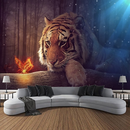 Wandteppich Wald Tierwelt Tiger hängende Tapisserie Wandkunst große Tapisserie Wandbild Dekor Foto Hintergrund Decke Vorhang Zuhause Schlafzimmer Wohnzimmer Dekoration Image