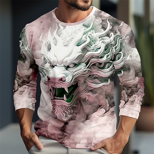 Herren Tiermotiv T Shirt Grafischen T-Shirt Langarm T-Shirt 3D-Druck Rundhalsausschnitt Hemd Designer Lässig Outdoor Urlaub Täglich Burgunderrot Blau Grün Frühling Sommer Bekleidung S M L XL 2XL Image