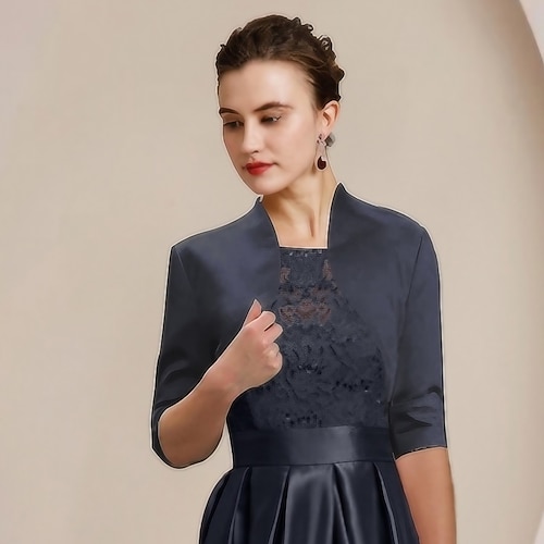 Schals Wickeltücher für Frauen Bolero Wickel der Mutter Einfarbig Elegant Halbe Ärmel Satin Hochzeit Schals Mit Pure Farbe Für Party Herbst Image