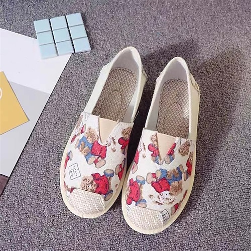 Lässige Slipper aus Canvas für Damen – süßer Katzendruck, leichte, flache Halbschuhe für den Alltag und auf Reisen Image