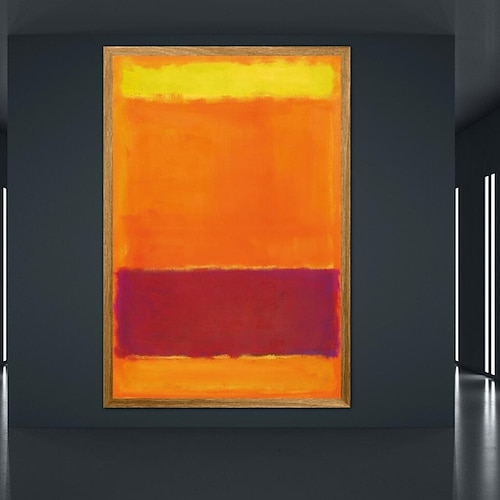 handgemalte Leinwandkunst von Mark Rothko, Reproduktion, Rothko-Wandkunst, abstrakte Leinwand-Wandkunst, rote und gelbe Mischung, abstrakte Malerei, Minimalismus-Kunst, Gemälde, Heimdekoration, Image