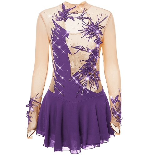 Eiskunstlaufkleid Damen Mädchen Eislaufen Kleider Austattungen Violett Yan-pink Violett Elasthan Hochelastisch Praxis Eiskunstlaufkleidung Handgemacht Modisch Langarm Eislaufen Wintersport Image