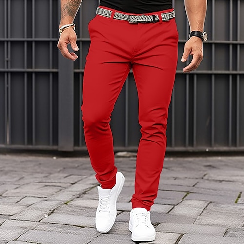 Herren Hose Chinos Freizeithose Chinohose Fronttasche Einfach Komfort Atmungsaktiv Lässig Täglich Ferien Mode Basic Kürbis Schwarz Image