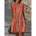 Damen Minikleid Casual kleid Etuikleid Urlaub Brautkleider schlicht Outdoor Urlaub Täglich Lockere Passform Batik Bedruckt Kurzarm V Ausschnitt Weiß Orange Sommer Frühling