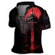 Tempelritter Kreuz Herren Gothic Subkultur 3D-Druck Henley-Shirt T-Shirt T-Shirt Täglicher Urlaub Ausgehen T-Shirt Schwarz/Weiß Schwarz Rot Henley-Shirt Frühling Sommerkleidung, Bekleidung, S, M, L,