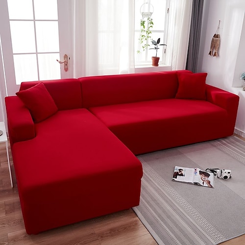 Stretch-Sofabezug, Schonbezug, burgunderfarben, elastisch, modernes Ecksofa für Wohnzimmer, Sofabezug, Ecksofa in L-Form, Sesselschutz, Sofabezug, 1/2/3/4-Sitzer Image