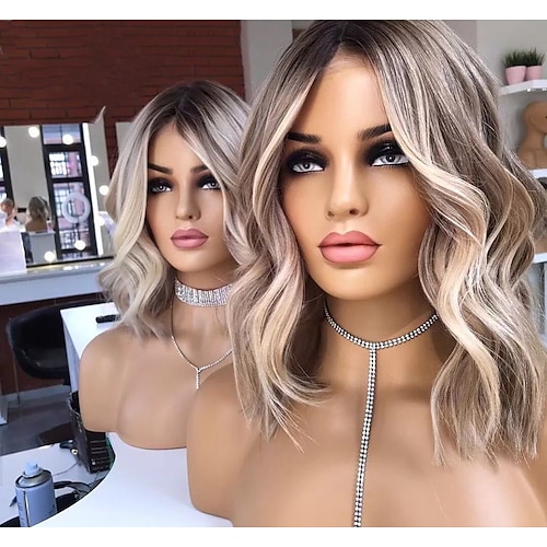 Brasilianisches reines Haar aschblond 13x4 Lace Front Echthaar Perücken vorgezupfte Körperwelle kurzer Bob Highlight Farbe Lace Frontal Perücke für Frauen Image