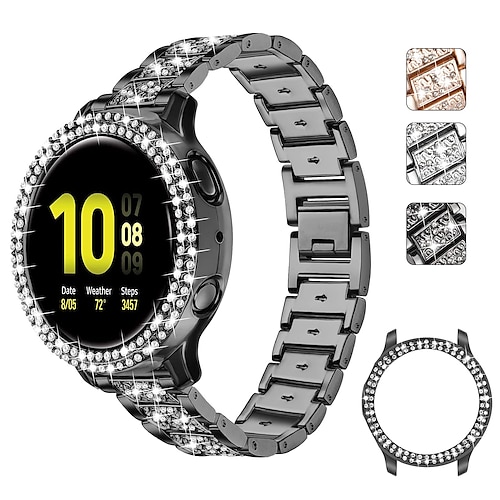 Uhrenarmband für Samsung Galaxy Watch 5 40/44mm Watch 4 Classic 42/46mm Watch 4 40/44mm „Aktiv 40 mm ansehen Edelstahl Strass Ersatz Gurt mit Fall Bling-Diamant Schmuck Armband Armband Image