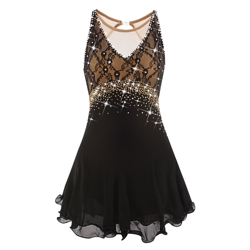 Eiskunstlaufkleid Damen Mädchen Eislaufen Kleider Dunkellila Weiß Gelb Rückenfrei Gitter Spandex Spitze Hochelastisch Wettbewerb Eiskunstlaufkleidung Mit Steinen verziert Strass Ärmellos Eislaufen Image