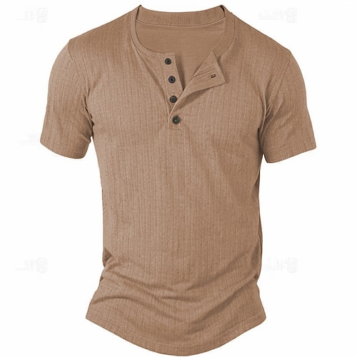 Herren Henley Shirt Geripptes Strick-T-Shirt T-Shirt Farbblock Grubenstreifen Henley Strasse Urlaub Kurze Ärmel Patchwork Tasche Bekleidung Modisch Designer Basic Image
