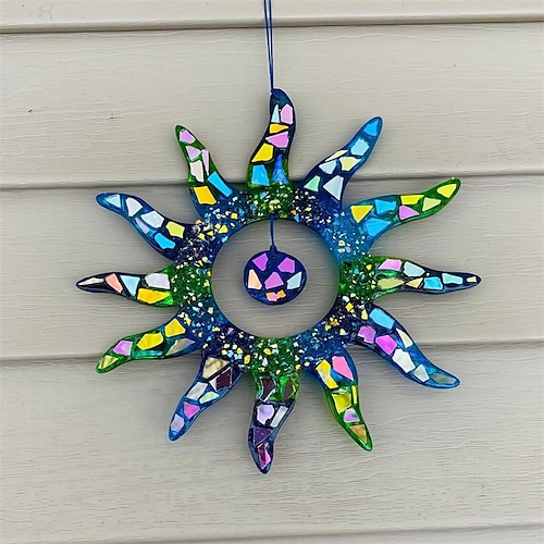 7-farbiger Sonnenfänger, Wanddekoration, Heimdekoration, Regenbogen-Sonnendekoration, Anhänger, Garten, Zuhause, Wohnzimmer, Dekoration, Arrangement, 21 x 21 cm/8,27'' x 8,27''