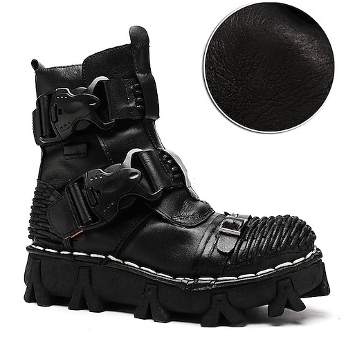 Steampunk-Motorradstiefel für Herren mit doppelten Schnallenriemen und robuster Sohle, braunes Leder-Gothic-Schuhwerk zum Reiten und Cosplay Image