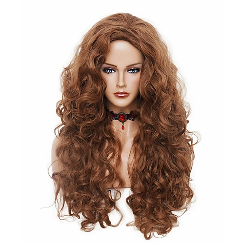 Lange gewellte Perücken, 71 cm, natürliches Beige, gemischtes blondes synthetisches lockiges Haar, Perücke für Frauen, Halloween, Cosplay, Party-Perücken Image
