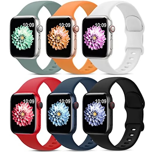 6er Pack Sportarmband Kompatibel mit Apple Watch Armband 38mm 40mm 41mm 42mm 44mm 45mm 49mm Verstellbar Atmungsaktiv Frauen Männer Silikon Ersatzarmband für iwatch Ultra 2 Series 9 8 7 SE 6 5 4 3 2 1 Image