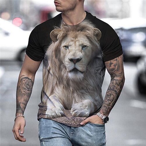 Herren Grafik Tiermotiv Löwe 3D Hemd T Shirt T-Shirt Kurzarm T-Shirt 3D-Druck Rundhals Hemd Vintage Rockig Täglich Ferien Schwarz Gelb Braun Sommer Bekleidung S M L XL 2XL 3XL 4XL Image