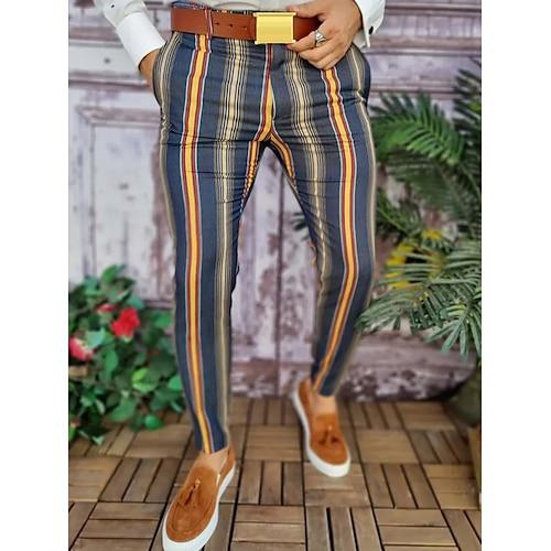 Herren Hose Hosen Chinesisch Chino Jogginghosen Bedruckt Streifen In voller Länge Casual Täglich Hose Smart Casual Marineblau Khaki Mikro-elastisch
