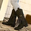 Damen Stiefel Cowboy Westernstiefel Wildlederschuhe Slouchy-Stiefel Outdoor Täglich Feste Farbe Stiefel mit mittlerer Wade Winter Quaste Blockabsatz Runde Zehe Elegant Vintage Wanderschuhe Kunstleder