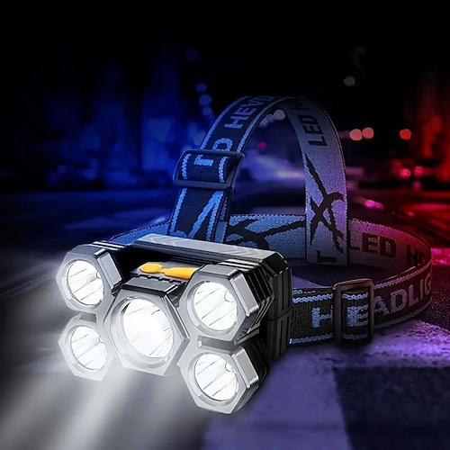 USB-aufladbare 5-LED-Stirnlampe 4 Arbeitsmodi wasserdichte Kopflampe für Outdoor-Camping-Fischen, Laufen, Reiten Image